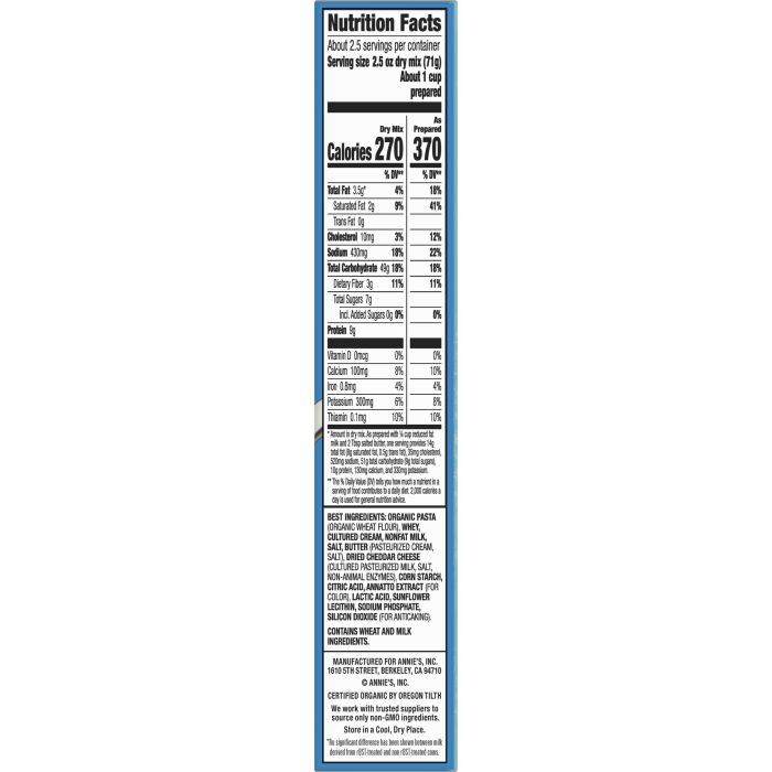 Annie's macaroni and cheese nutrition facts