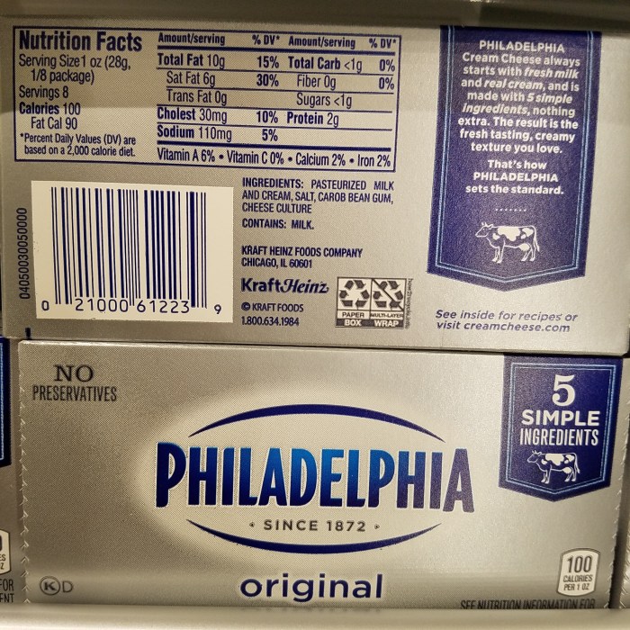 Philadelphia cream cheese light nutrition