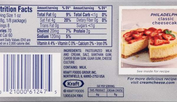 Philadelphia cream cheese nutrition facts label