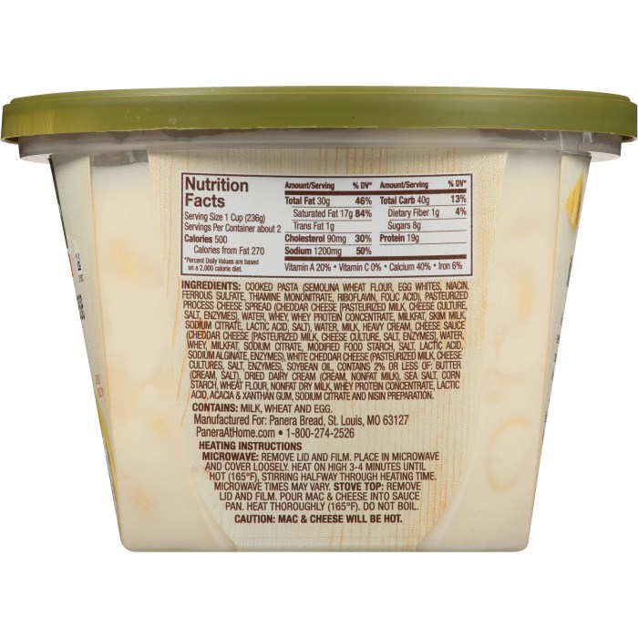 Panera mac and cheese nutrition