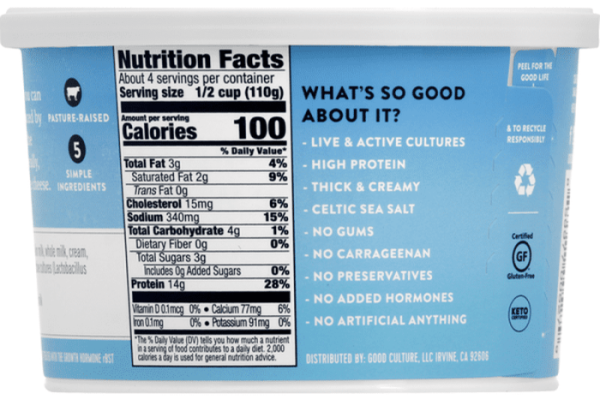 Good culture cottage cheese nutrition label